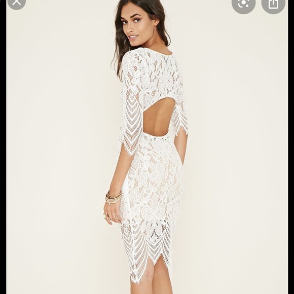 Forever 21 Dresses & Skirts - Forever 21 ivory lace bodycon long sleeve peekaboo